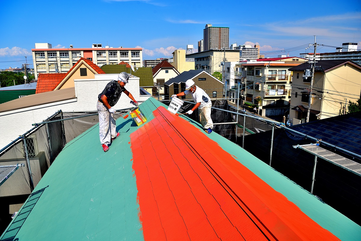 大阪市 平野区 屋根ガイナ塗装2回目